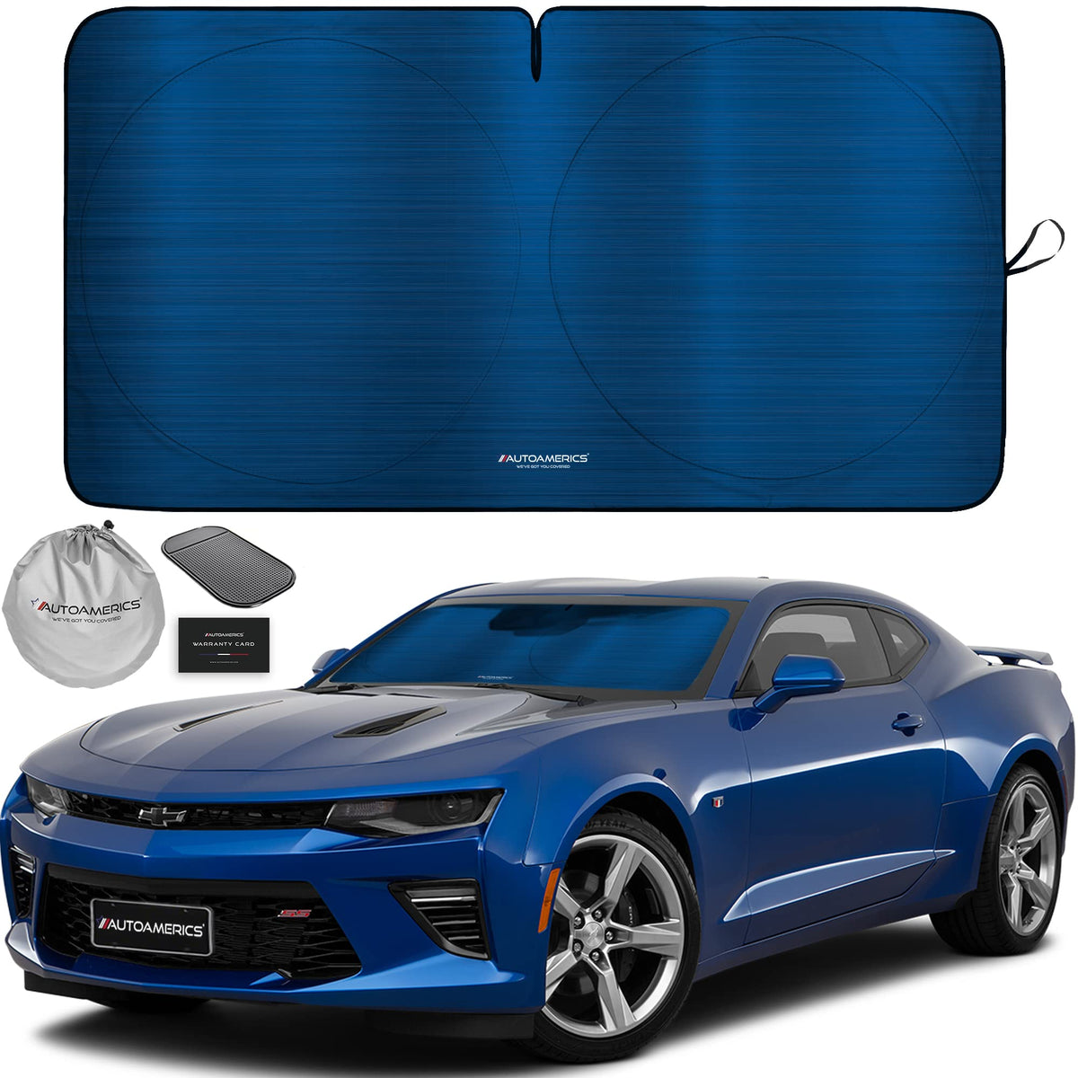 Autoamerics 1-Piece Windshield Sun Shade B&W American Flag USA Patriotic Design - Foldable Car Front Window Sunshade for Most Sedans SUV Truck - Blocks Max UV Rays and Keeps Your Vehicle Cool - Small