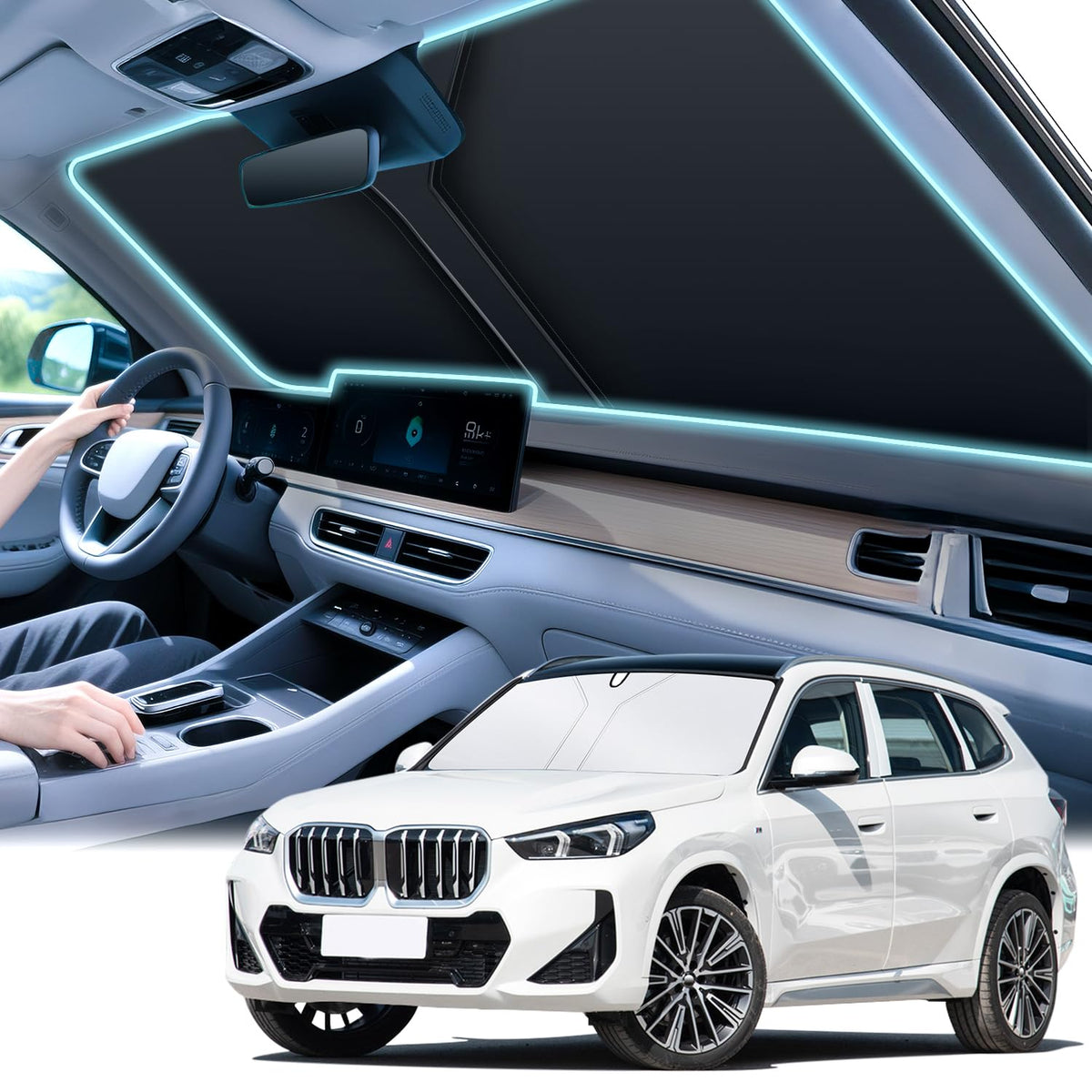 SINGARO 300T Universal Car Windshield Sun Shade, Foldable Reflective for Windshield & Window Shades with Overlapping Design, Car Interior Accessories (68.8" L x 35" W)