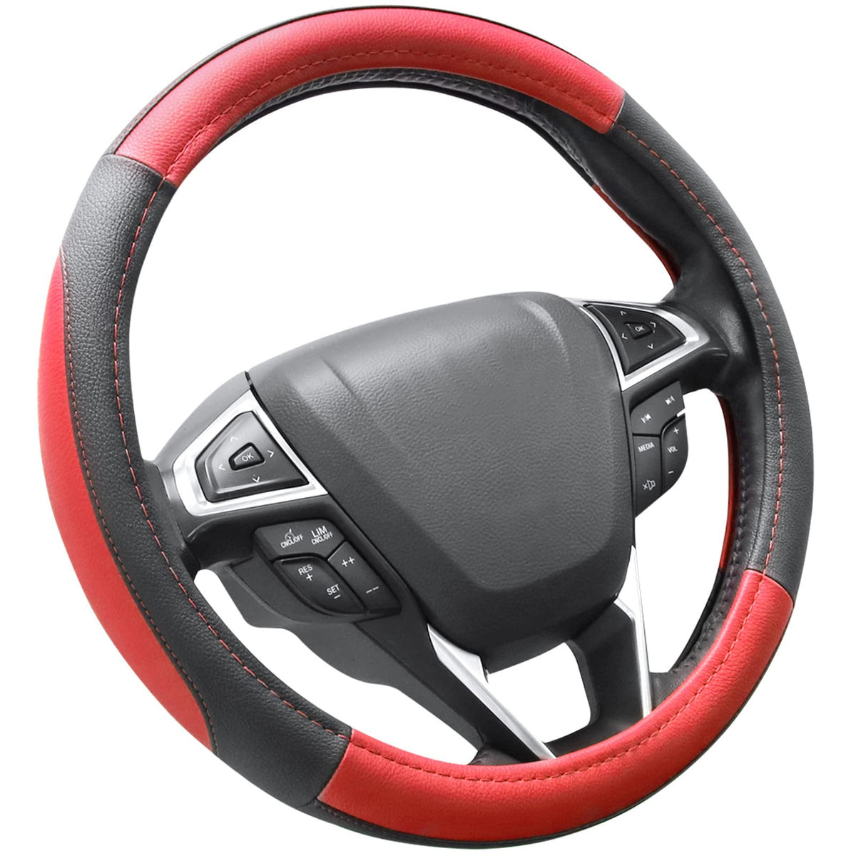 SEG Direct Black Microfiber Leather Auto Car Steering Wheel Cover 15 inch