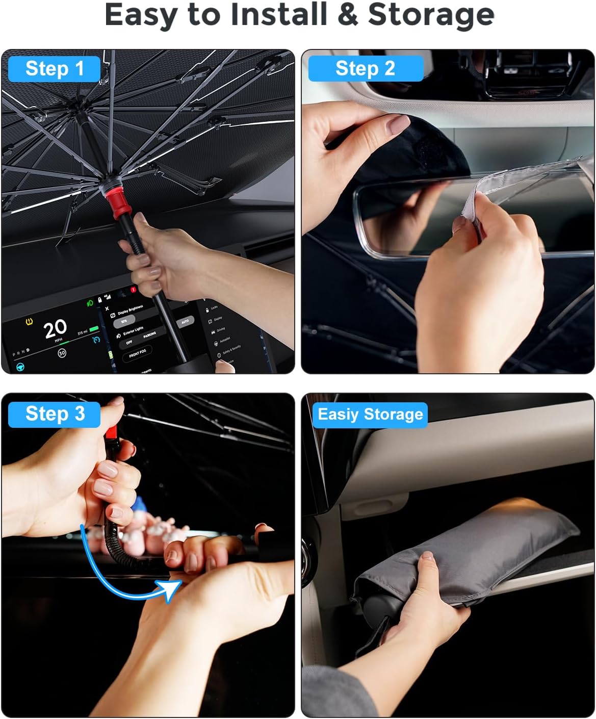 [2026 Upgrade] Weektic Windshield Sun Shade Umbrella [UPF50+ Crystal Nano Reflector] Protect Car from Sun Ray Damage, Umbrella Sun Shade for Car SUV Truck Keep Cool & Comfy, X-Large (64" L x 34" W)