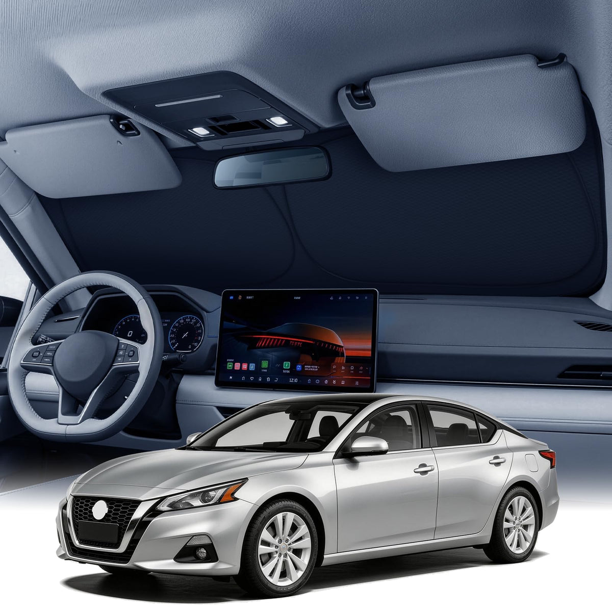 Zanch Custom Windshield Sun Shade for Nissan Altima 2019-2026, 7-Layer UV & Heat Block, 3D Laser Scanned, Interior Protection, Keep Car Cooler, Foldable Car Accessories