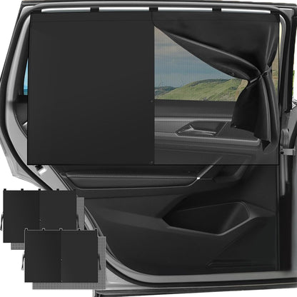 2Pack Car Side Window Curtain Sun Shade,Car Window Shade,Double Layer Sun Shade with Strong Magnets,Universal Sunshade for Cars SUV Trucks(Black-mesh,2PC)