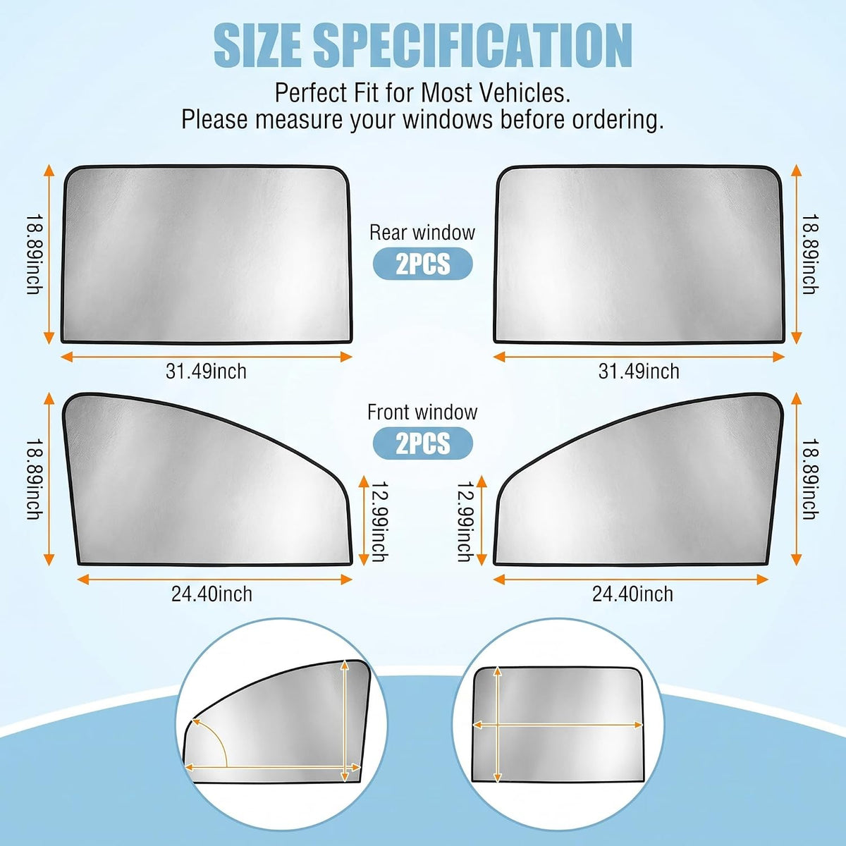4 PCS Car Side Window Sun Shades, Heat Insulation & Sun Blocking Magnetic Shade for Baby, Full Blackout Privacy Protection Curtain for Front & Rear Windows, Universal for Most Cars (Silver)