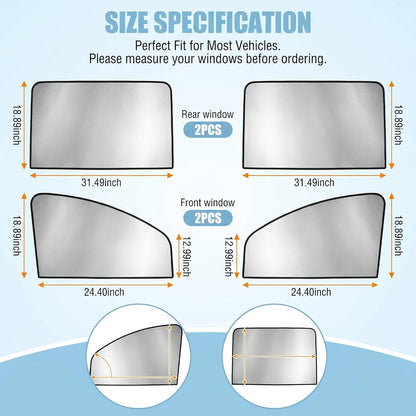 4 PCS Car Side Window Sun Shades, Heat Insulation & Sun Blocking Magnetic Shade for Baby, Full Blackout Privacy Protection Curtain for Front & Rear Windows, Universal for Most Cars (Silver)