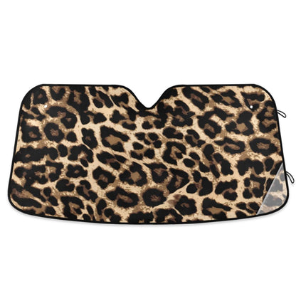 Leopard Print Car Windshield Sun Shade Foldable UV Ray Sun Visor Protector Sunshade to Keep Your Vehicle Cool (51" x 27")