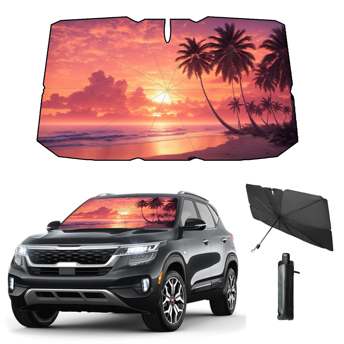 Windshield Sun Shade 2025 Car Accessories 100% Blackout Car Front Windsow Shades Umbrella Automotive Sun Visor Block Heat Insulation Protection (Black Eyes)