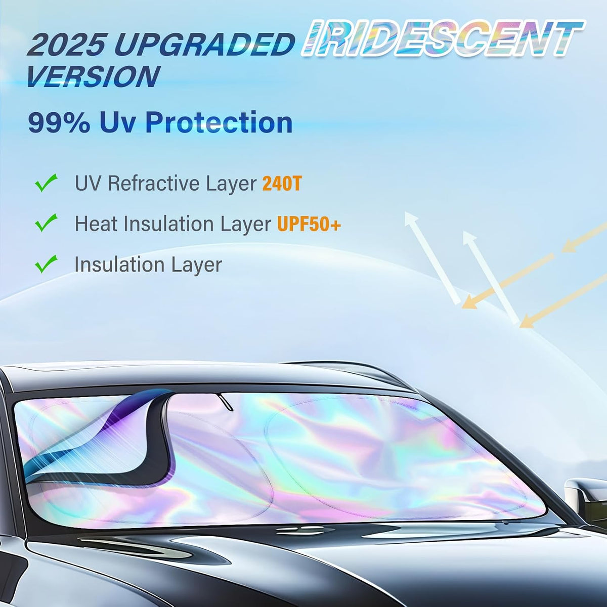 Iridescent Windshield Sun Shade, Reflective Car Sunshade, 57 x 31.5 in