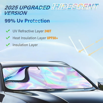 Iridescent Windshield Sun Shade, Reflective Car Sunshade, 57 x 31.5 in