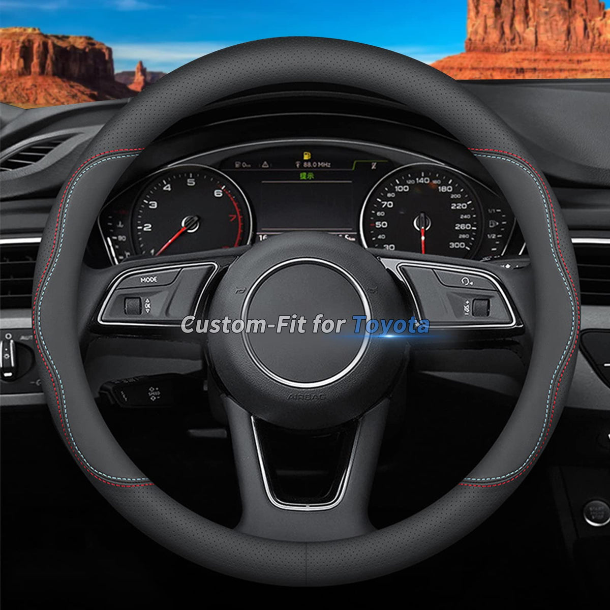 Custom-Fit for Mazda Steering Wheel Cover, Premium Leather Car Steering Wheel Cover with Logo, Non-Slip, Breathable (B-Style,for Mazda)