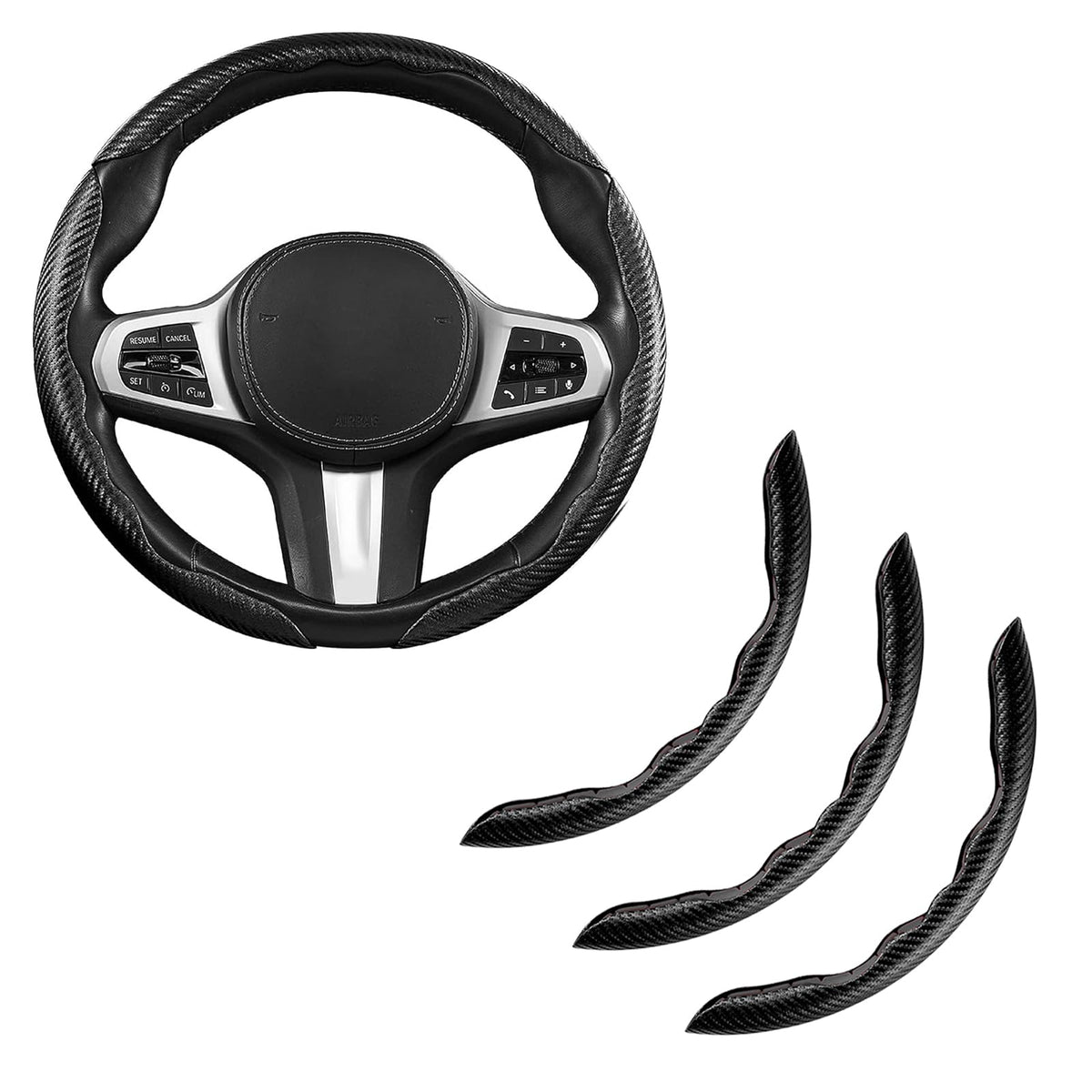 Carbon Fiber Steering Wheel Covers 3 piece Clip on Steering Wheel Cover (Black)