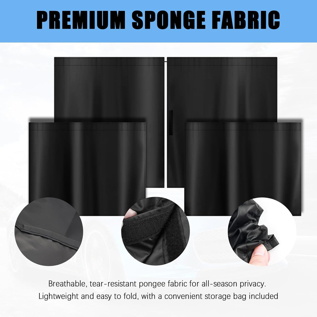 3PCS Car Privacy Curtains Kit,Rear Window Car Curtains & Divider Curtain for Blocking Sunlight & Protecting Privacy,Black Coated Cars Window Shades for Cars SUVs