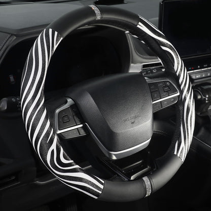 Cow Print Steering Wheel Cover,14.5-15",Microfiber Leather,Anti-Slip,Women