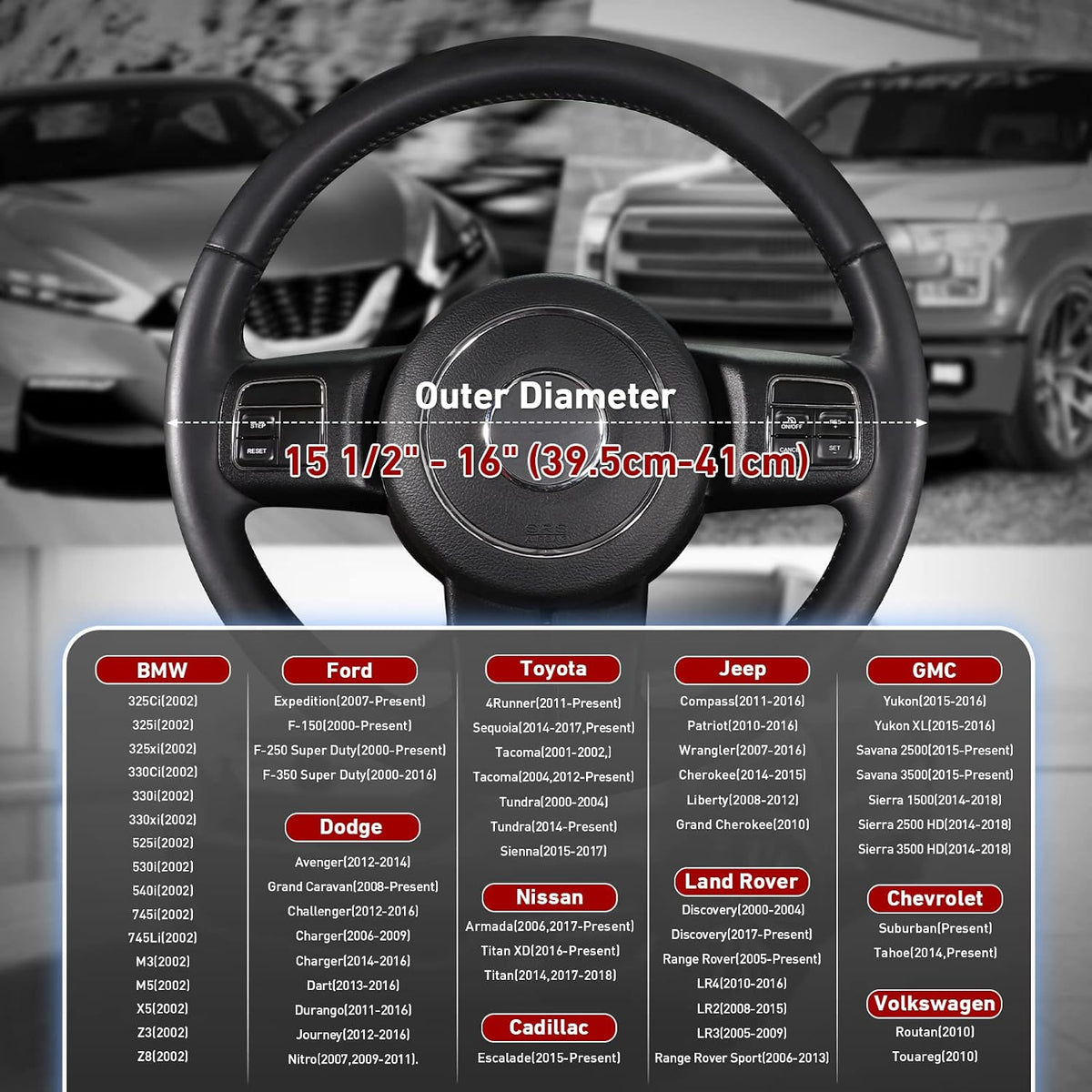 SEG Direct Steering Wheel Cover 15.5"-16" Heavy-Duty, Black Carbon Fiber