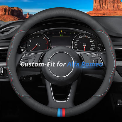 Custom-Fit for Mazda Steering Wheel Cover, Premium Leather Car Steering Wheel Cover with Logo, Non-Slip, Breathable (B-Style,for Mazda)