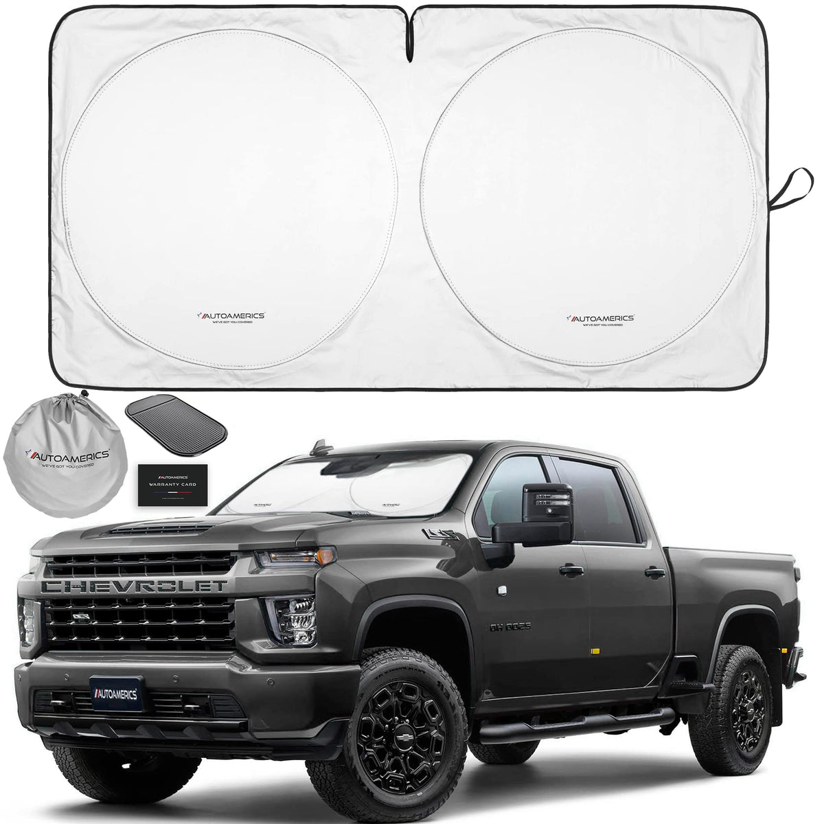 Autoamerics 1-Piece Windshield Sun Shade B&W American Flag USA Patriotic Design - Foldable Car Front Window Sunshade for Most Sedans SUV Truck - Blocks Max UV Rays and Keeps Your Vehicle Cool - Small