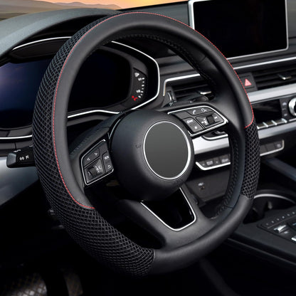 KAFEEK Steering Wheel Cover, Cooling Ice Silk Leather, 15 Inch, Blue