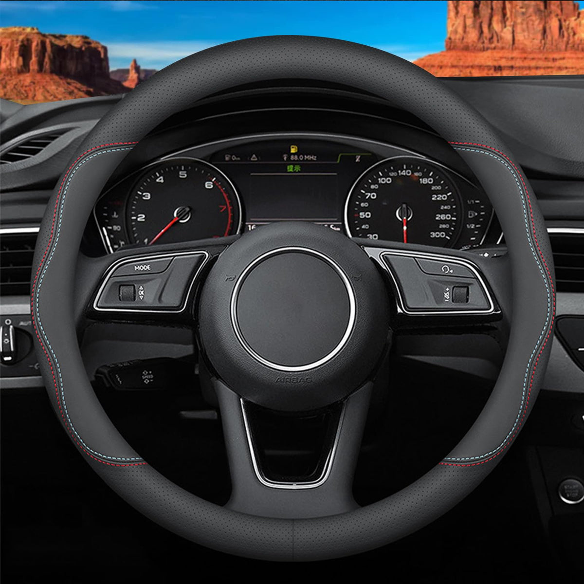Custom-Fit for Mazda Steering Wheel Cover, Premium Leather Car Steering Wheel Cover with Logo, Non-Slip, Breathable (B-Style,for Mazda)