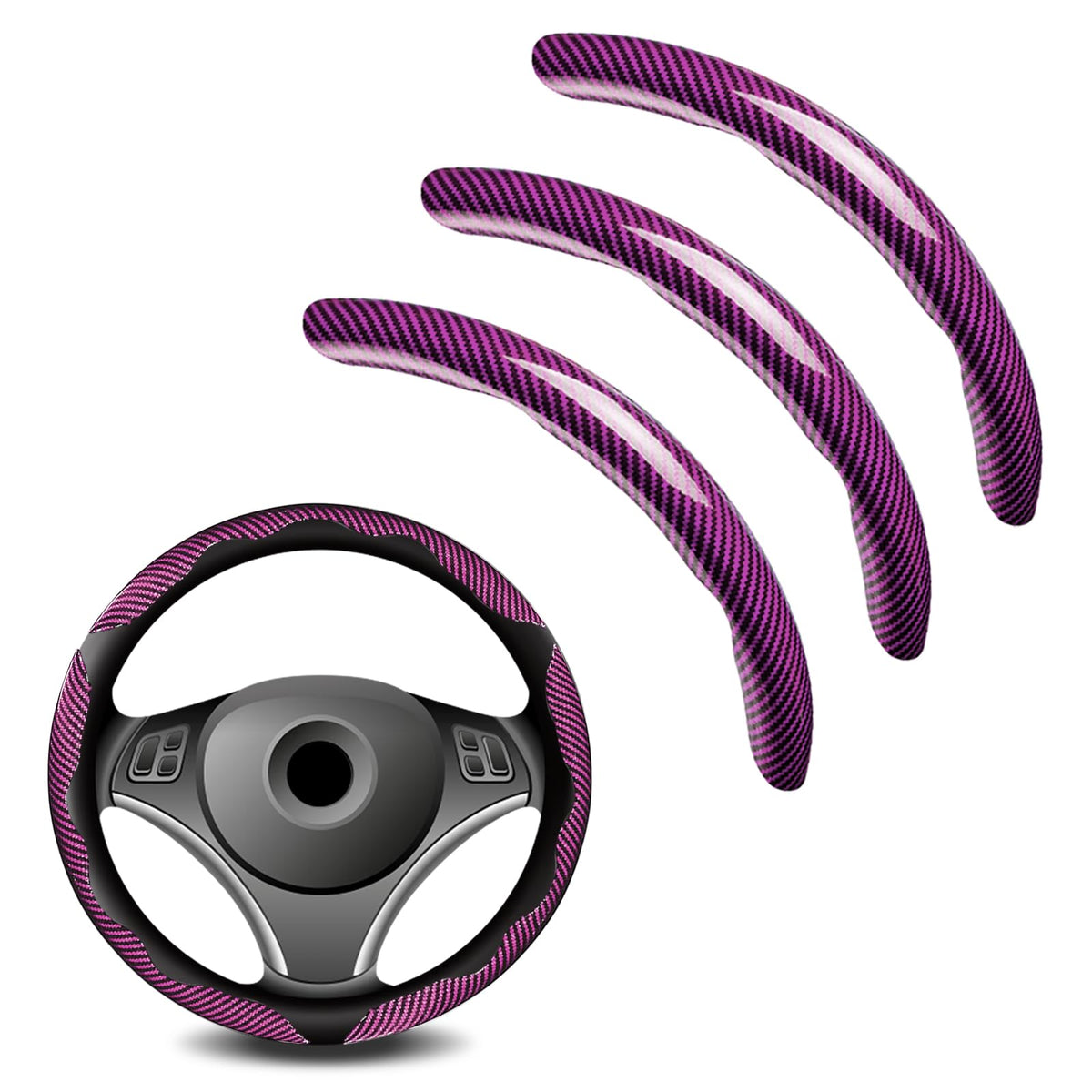 3pcs Universal Carbon Fiber Steering Wheel Cover - Anti-Slip & Segmented Design, Universal 99% Durable Steering Wheel Protector for Men and Women, Car Interior Accessory (Purple)