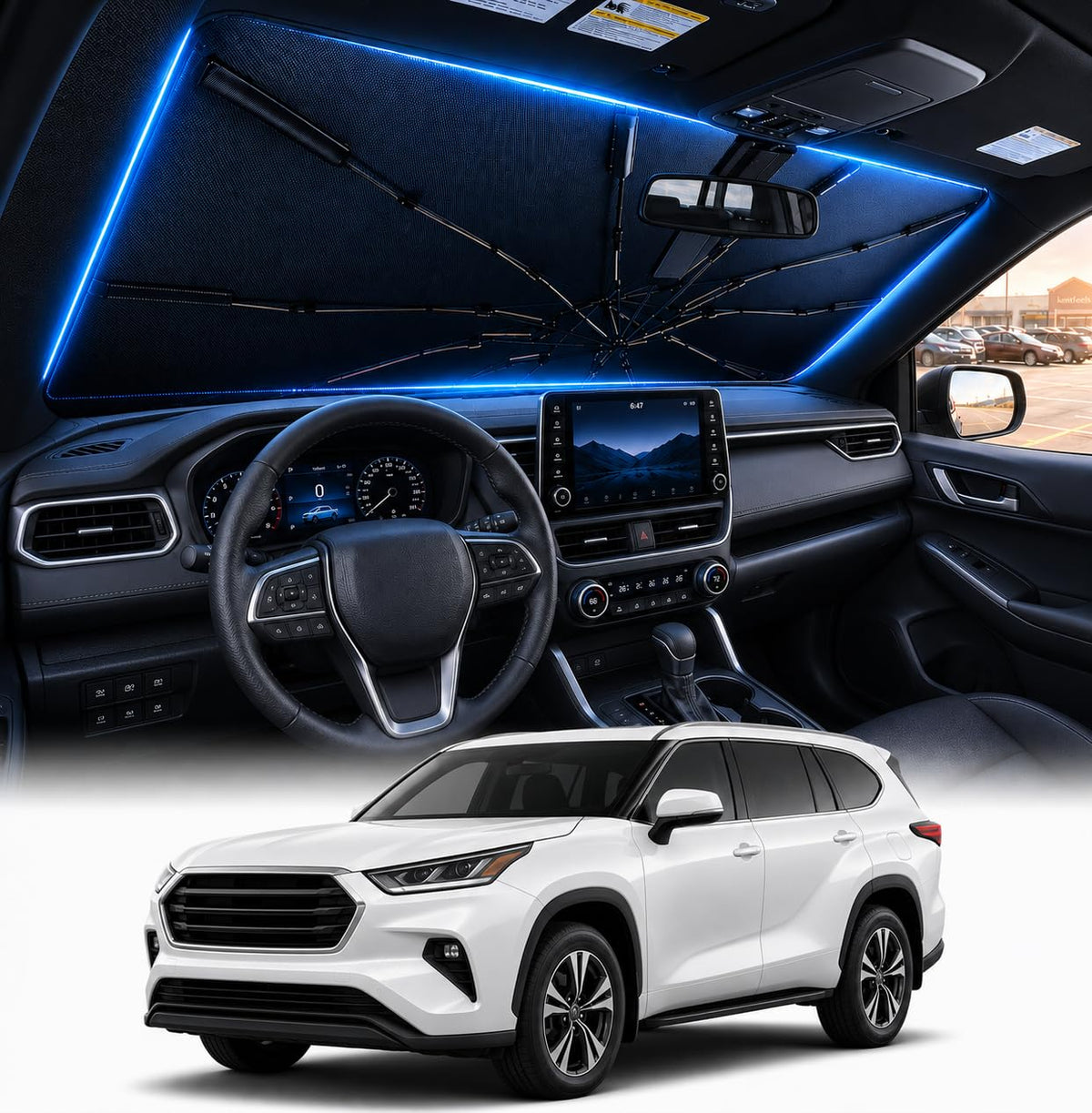 [2026 Upgraed] DooGooCoo Windshield Sun Shade Umbrella for Toyota Tacoma [100% Sunlight Blocked, Ice Crystal Cool] Sunshade for Car Windshield for Tacoma Sun Shade 2016-2026, Custom Fit for Tacoma.