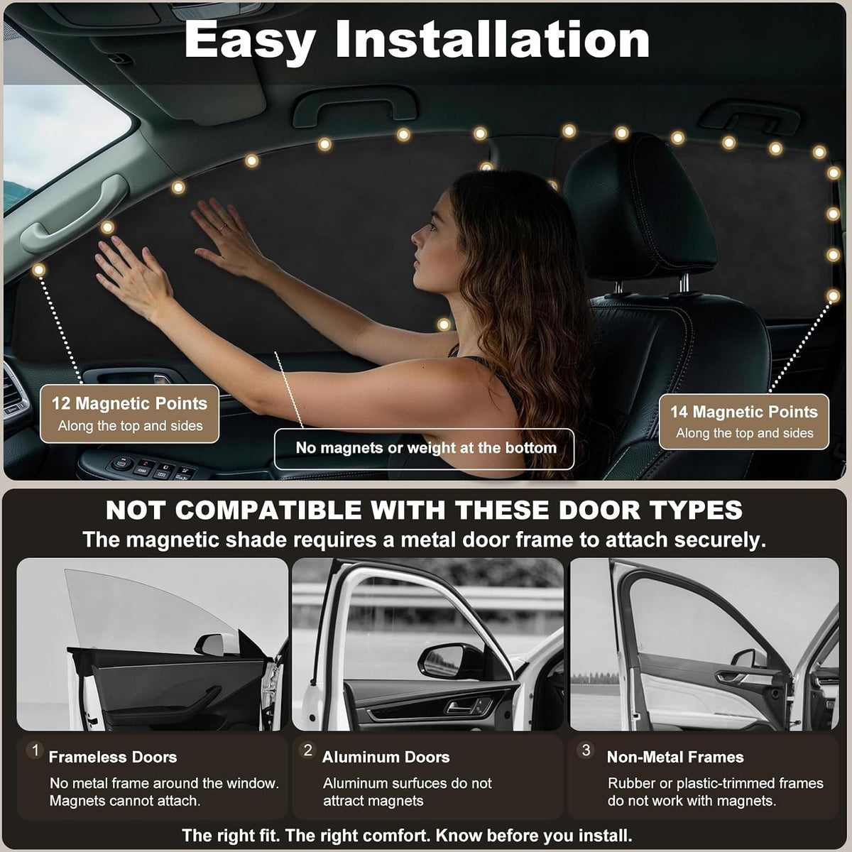 XCBYT Magnetic Car Side Window Shades, 100% Blackout Privacy Soft Suede