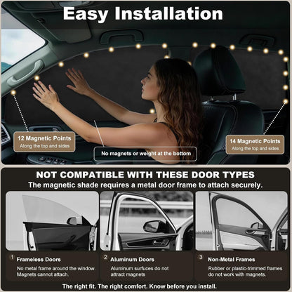 XCBYT Magnetic Car Side Window Shades, 100% Blackout Privacy Soft Suede