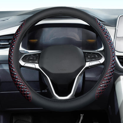 Coverado Car Steering Wheel Cover, Nappa Leather Black & Brown Steering Wheel Covers, Universal 14-15 inch, Anti-Slip, Breathable Steering Wheel Protector for Women Men