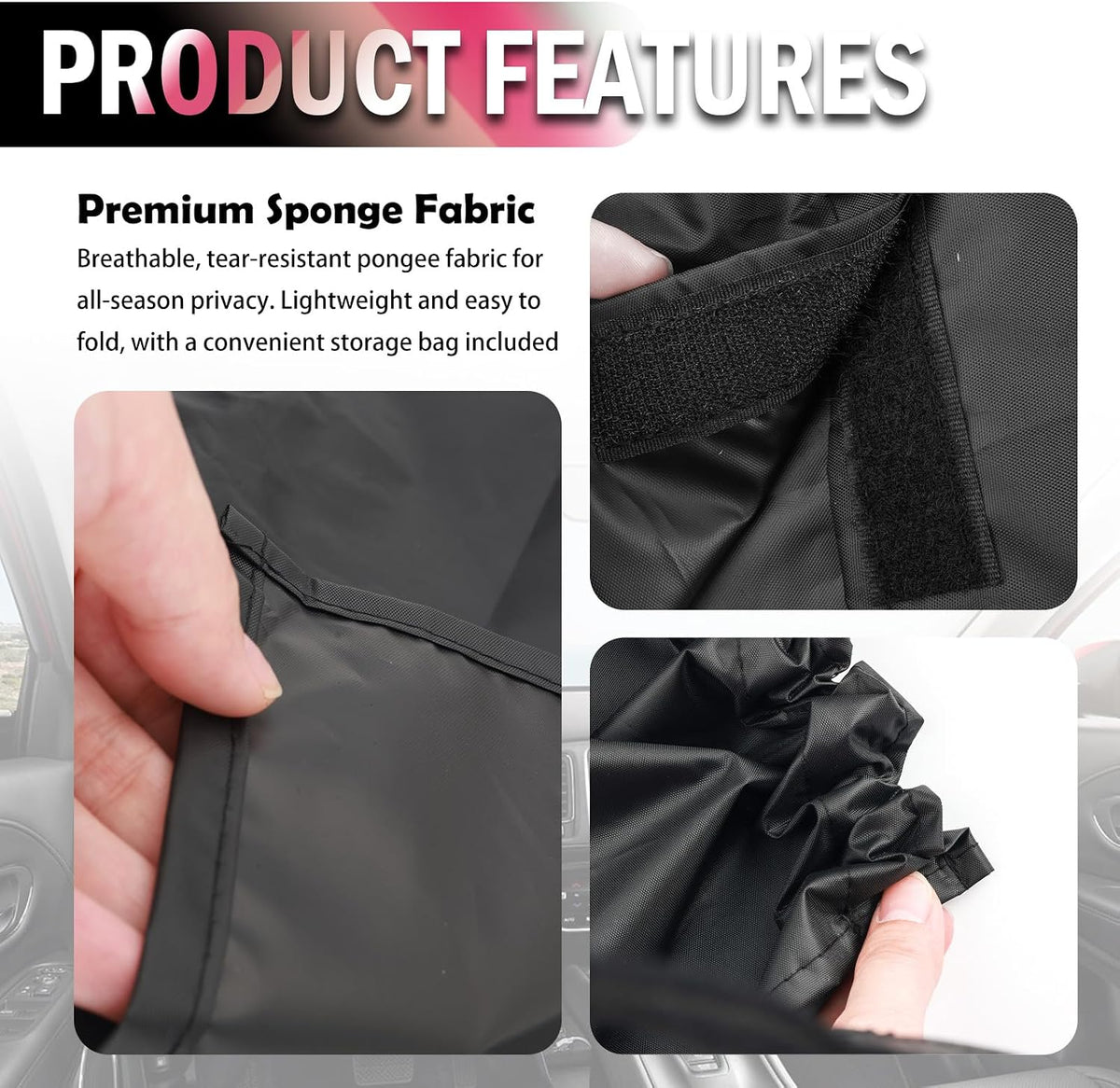 3PCS Car Privacy Curtains Kit,Rear Window Car Curtains & Divider Curtain