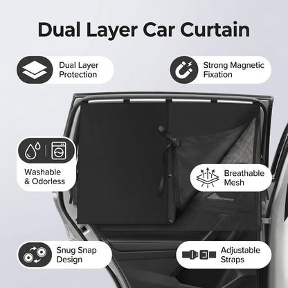 2Pack Car Side Window Curtain Sun Shade,Car Window Shade,Double Layer Sun Shade with Strong Magnets,Universal Sunshade for Cars SUV Trucks(Black-mesh,2PC)