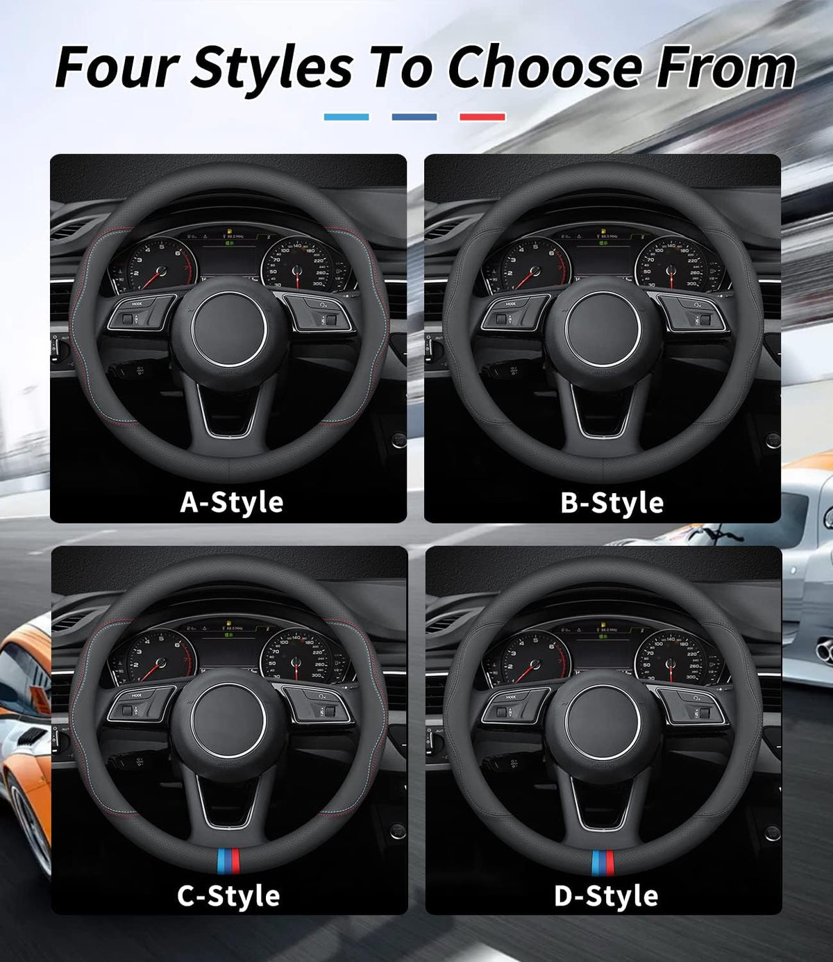 Custom-Fit for Mazda Steering Wheel Cover, Premium Leather Car Steering Wheel Cover with Logo, Non-Slip, Breathable (B-Style,for Mazda)