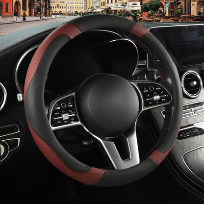 Black Red Microfiber Leather Steering Wheel Cover 14 inch