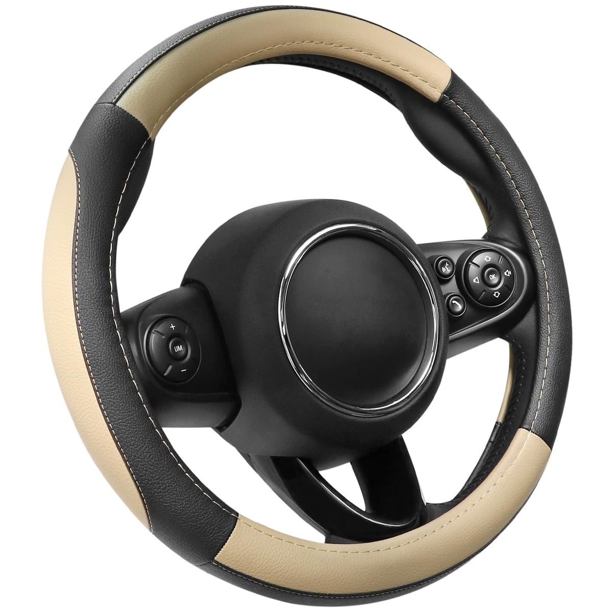 SEG Direct Black Microfiber Leather Auto Car Steering Wheel Cover 15 inch