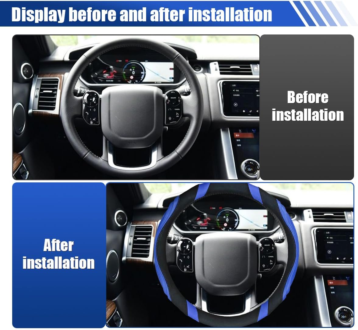 Car Steering Wheel Cover, 15 Inch Leather Anti-Slip Breathable Automotive Steering Wheel Protector, Universal Heat Resistant Vehicle Interior Accessories Cars, SUVs, Trucks(Blue)