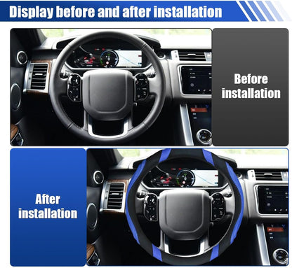 Car Steering Wheel Cover, 15 Inch Leather Anti-Slip Breathable Automotive Steering Wheel Protector, Universal Heat Resistant Vehicle Interior Accessories Cars, SUVs, Trucks(Blue)