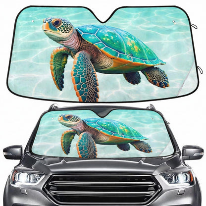Sea Turtle Teal Windshield Sun Shade for Car Auto SUV Truck Foldable Front Window Sunshade Sun Visor Protector Block UV Rays Reflect Heat, 55" x 28"