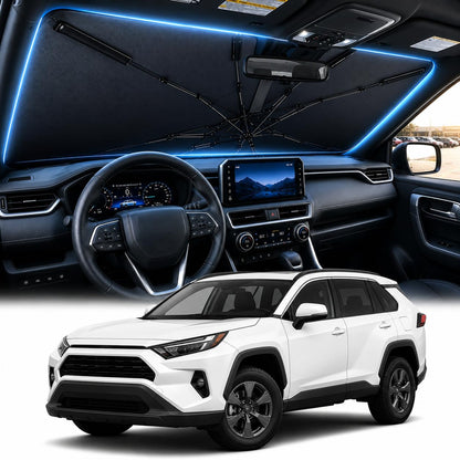 [2026 Upgraed] DooGooCoo Windshield Sun Shade Umbrella for Toyota Tacoma [100% Sunlight Blocked, Ice Crystal Cool] Sunshade for Car Windshield for Tacoma Sun Shade 2016-2026, Custom Fit for Tacoma.