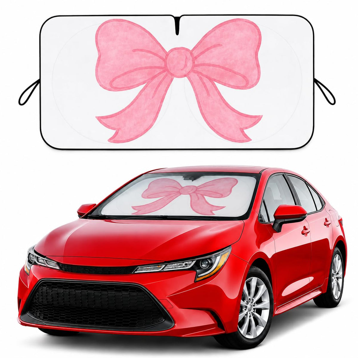 Car Windshield Sun Shade, Universal Fit Midsized Sedan SUV, Cute Pink
