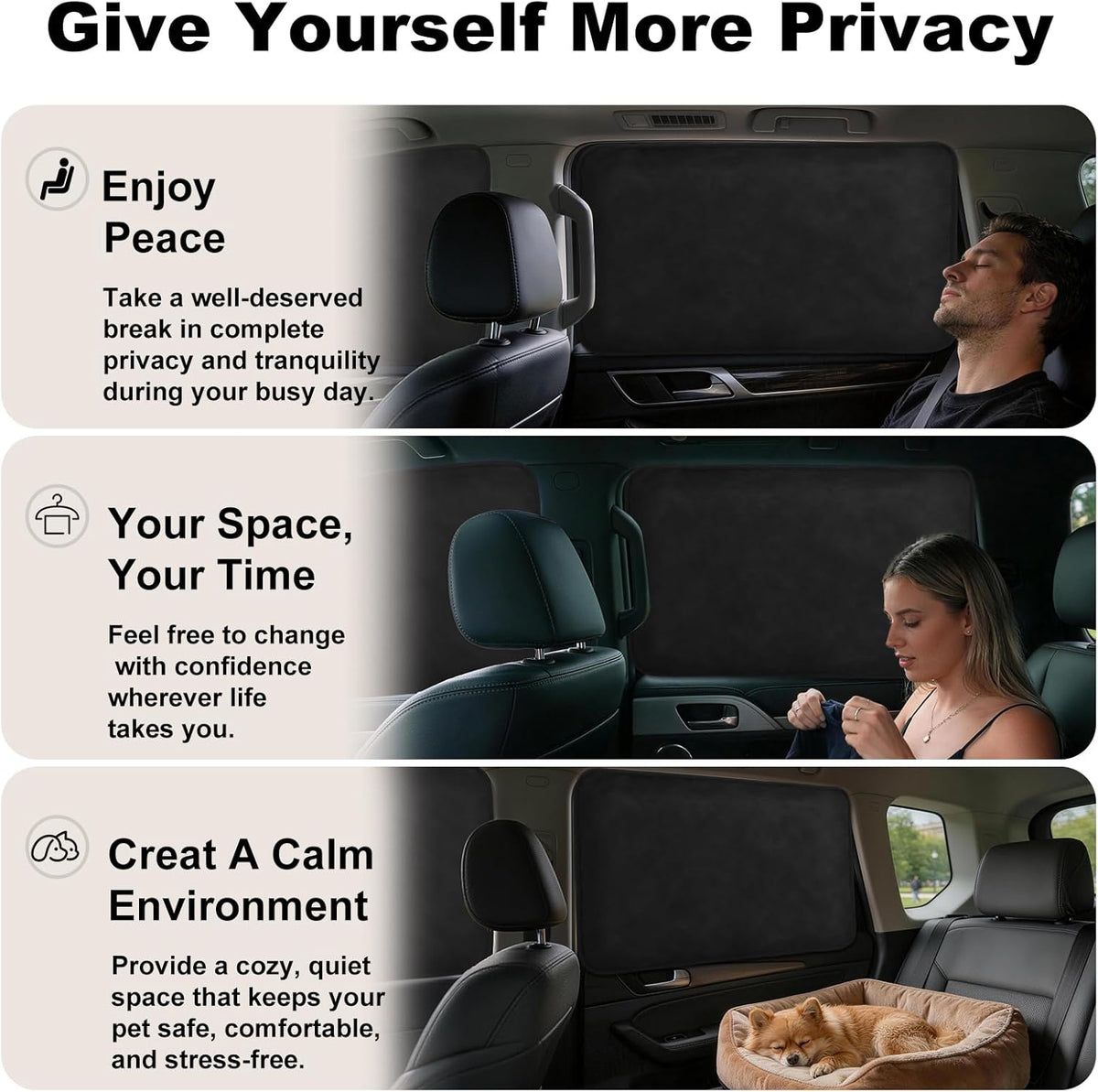 XCBYT Magnetic Car Side Window Shades, 100% Blackout Privacy Soft Suede