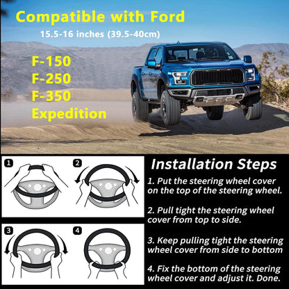 Yangday Leather Steering Wheel Cover for Ford F150 F250 F350, 15.5-16 inches Car Steering Wheel Cover with Anti-Slip Massage Particle (Black)