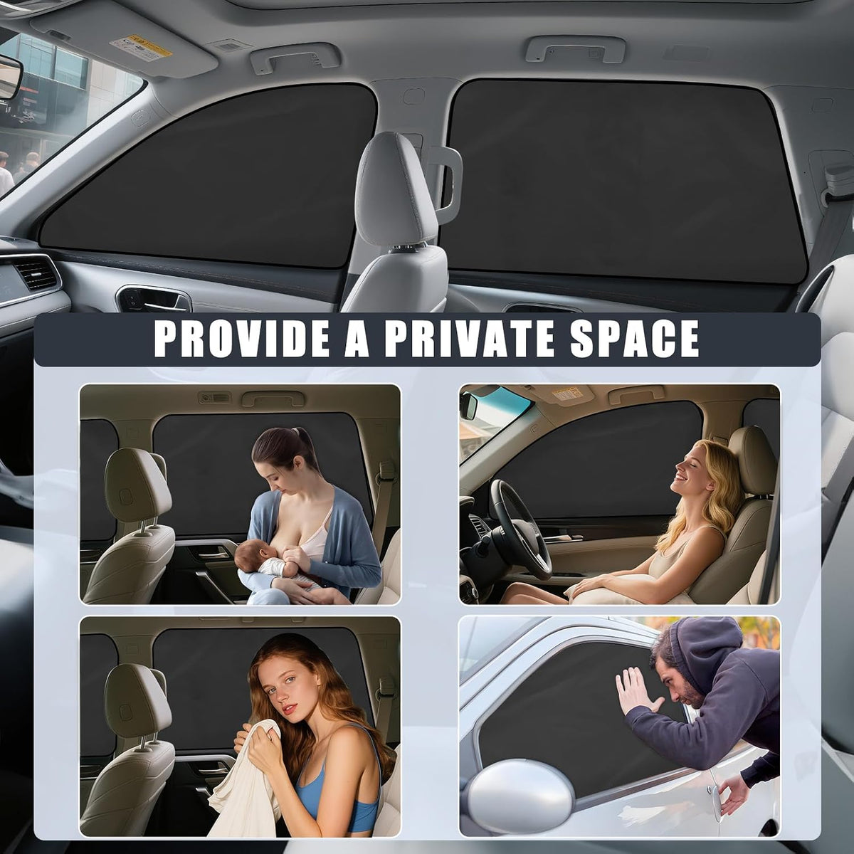 ZATOOTO Magnetic Honda Civic Sun Shade 2017-2024, Privacy & Cool, 4 Pack