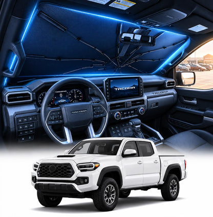 [2026 Upgraed] DooGooCoo Windshield Sun Shade Umbrella for Toyota Tacoma [100% Sunlight Blocked, Ice Crystal Cool] Sunshade for Car Windshield for Tacoma Sun Shade 2016-2026, Custom Fit for Tacoma.
