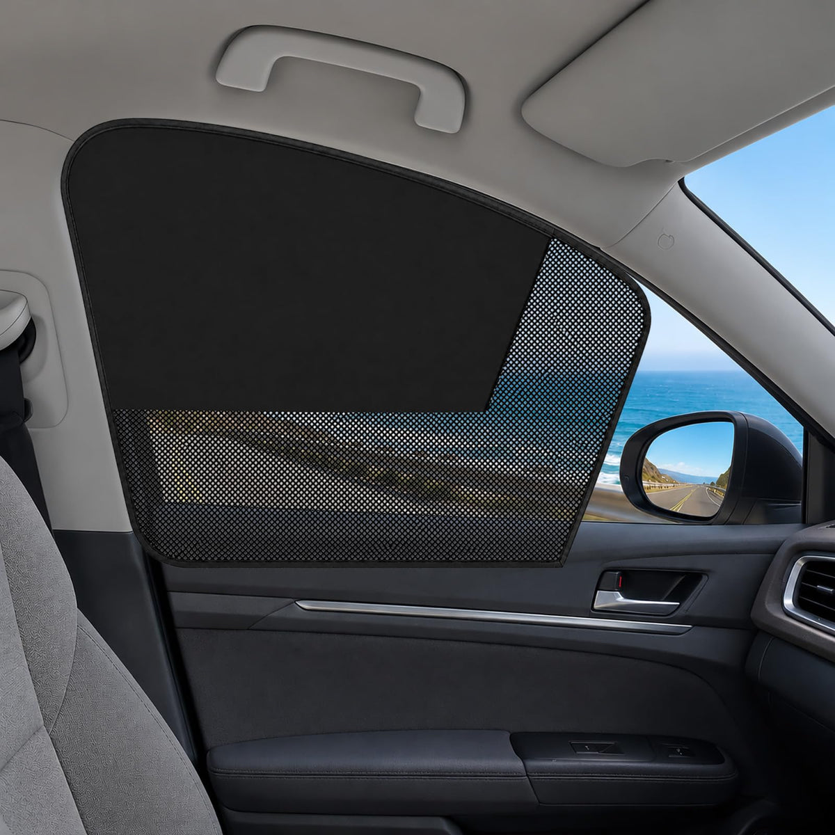 Car Window Shades, 2 Pack Magnetic Double Layer Window Shade for Baby in Car, Adjustable Privacy Blackout/See-Through Back Window Curtains for Baby Kids UV Protection