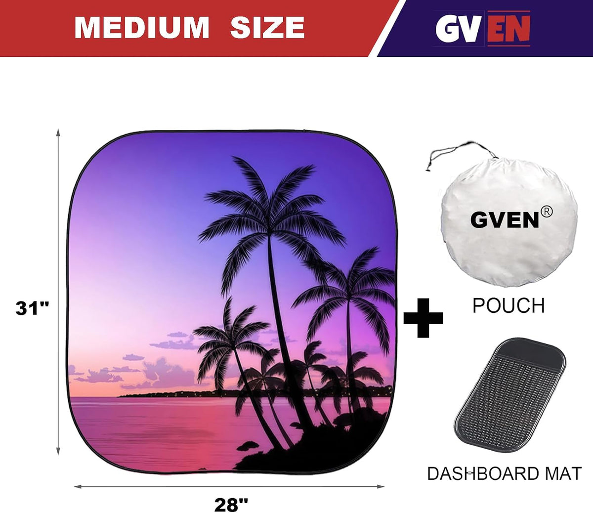 Gven Windshield Sun Shade for Car 2-Piece Foldable Sunshade for Front Windows, Blocks UV Rays, Automotive Interior Sun Protection Car Summer Accessories（Sunset,M）