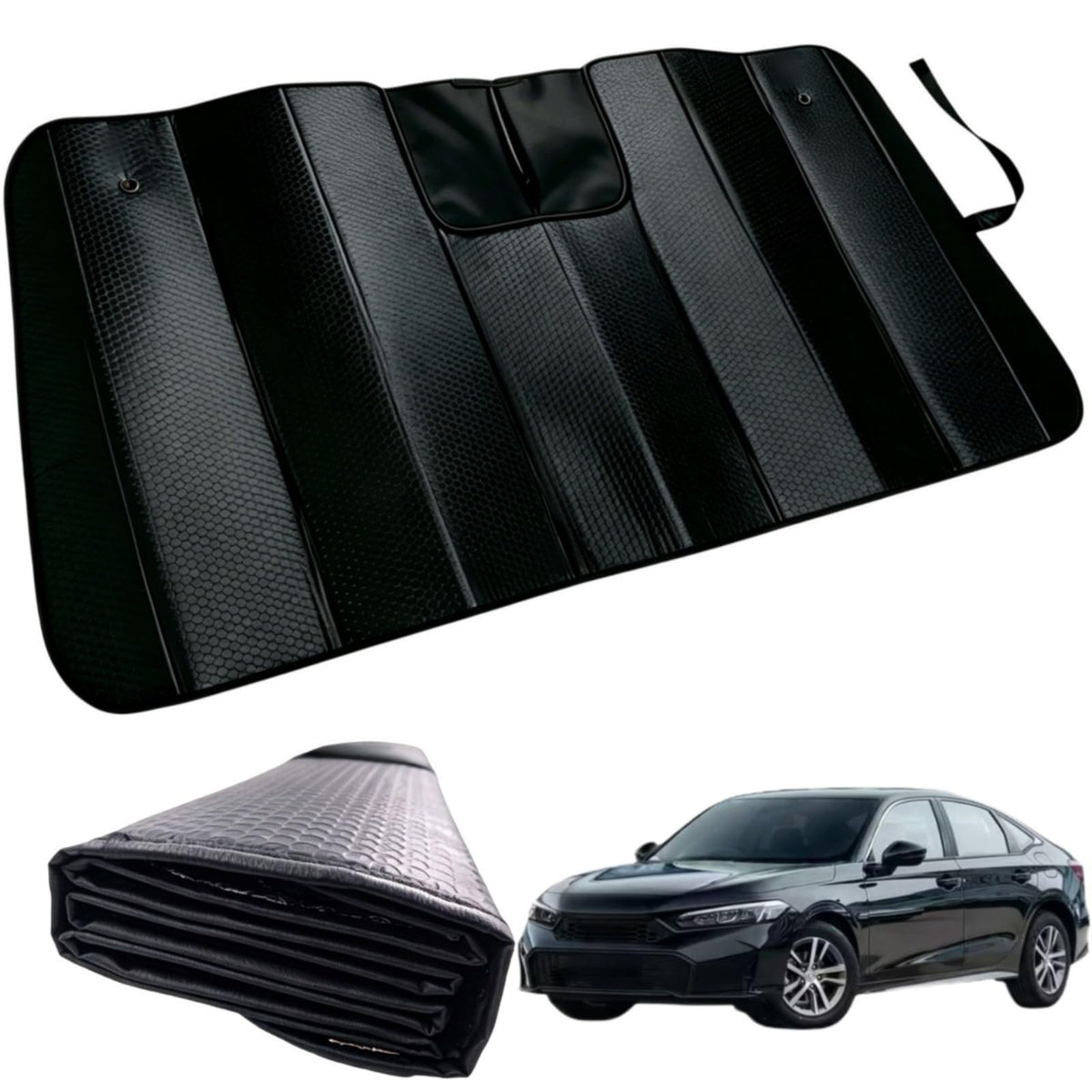 GWUSKDT Car Windshield Sunshade, Sun Protector,Foldable Front Window Shade-Thicken 5-Layer Bubble for Auto Windshield UV Protection and Heat Reflector 58"x 27.5" (Black)