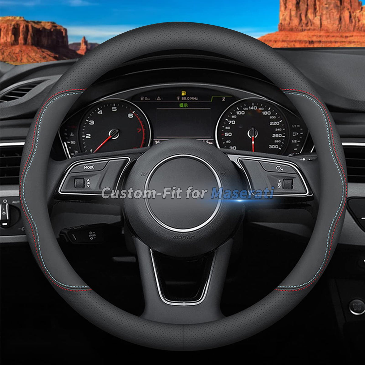 Custom-Fit for Mazda Steering Wheel Cover, Premium Leather Car Steering Wheel Cover with Logo, Non-Slip, Breathable (B-Style,for Mazda)