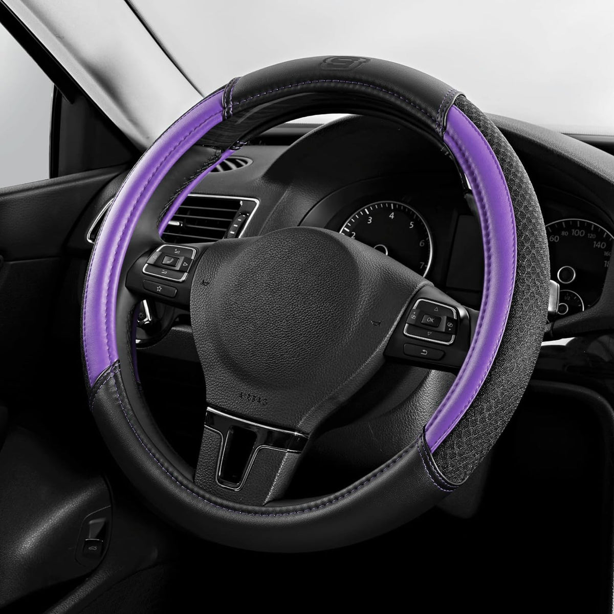 Skechers Air-Cooled Steering Wheel Cover,Leather Car Steering Wheel Cover Universal Fit 14" 1/2-15" Car Wheel Protector for Men Women Fit Suvs,Vans,Sedans,Car,Trucks,Black
