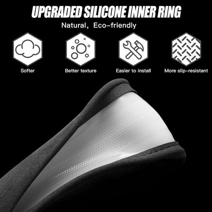 Suede Steering Wheel Cover with Upgraded Silicone Inner Ring, Anti Heat, Breathable, Anti-Slip, Leather Universal 14.5 to 15 inch Steering Wheel Cover (Black and Red, Solid)
