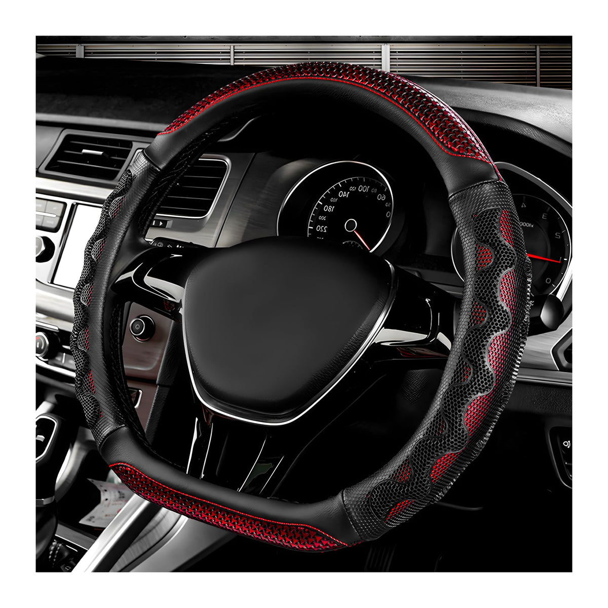 Car Steering Wheel Cover, 15 Inch Anti-Slip Steering Wheel Cover Protector with 3D Honeycomb Design, Universal Steering Wheel Covers for Cars Truck SUV, Car Accessories (Red)