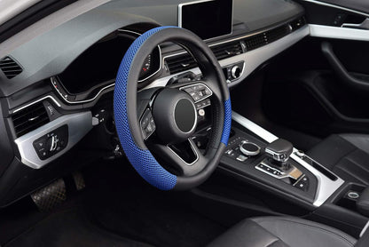 KAFEEK Steering Wheel Cover, Cooling Ice Silk Leather, 15 Inch, Blue
