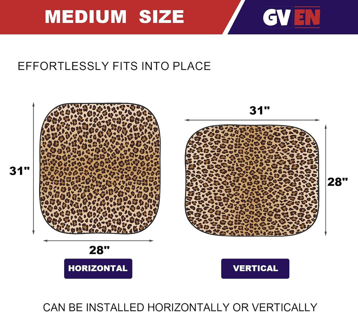 Gven Windshield Sun Shade 2pcs with Bonus Car Sunshade for Front Window Shades 2025 Technology Reflect UV and Heat Sun Visor Automotive Interior Sun Protection (Leopard, M)