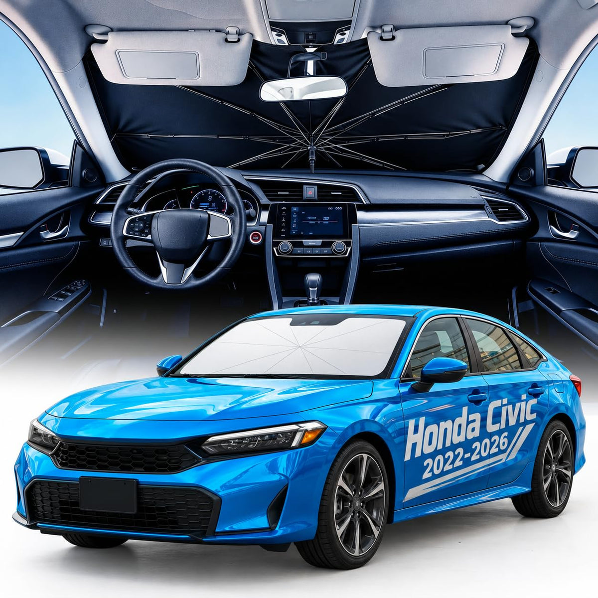[2026 Upgrade] Weektic Windshield Sun Shade Umbrella, [Double Thickened Ice Crystal Coating] Sun & Heat Protection, Keep Vehicle Cool & Protect Interior, Zero Light Leakage Medium 57" L x 31" W